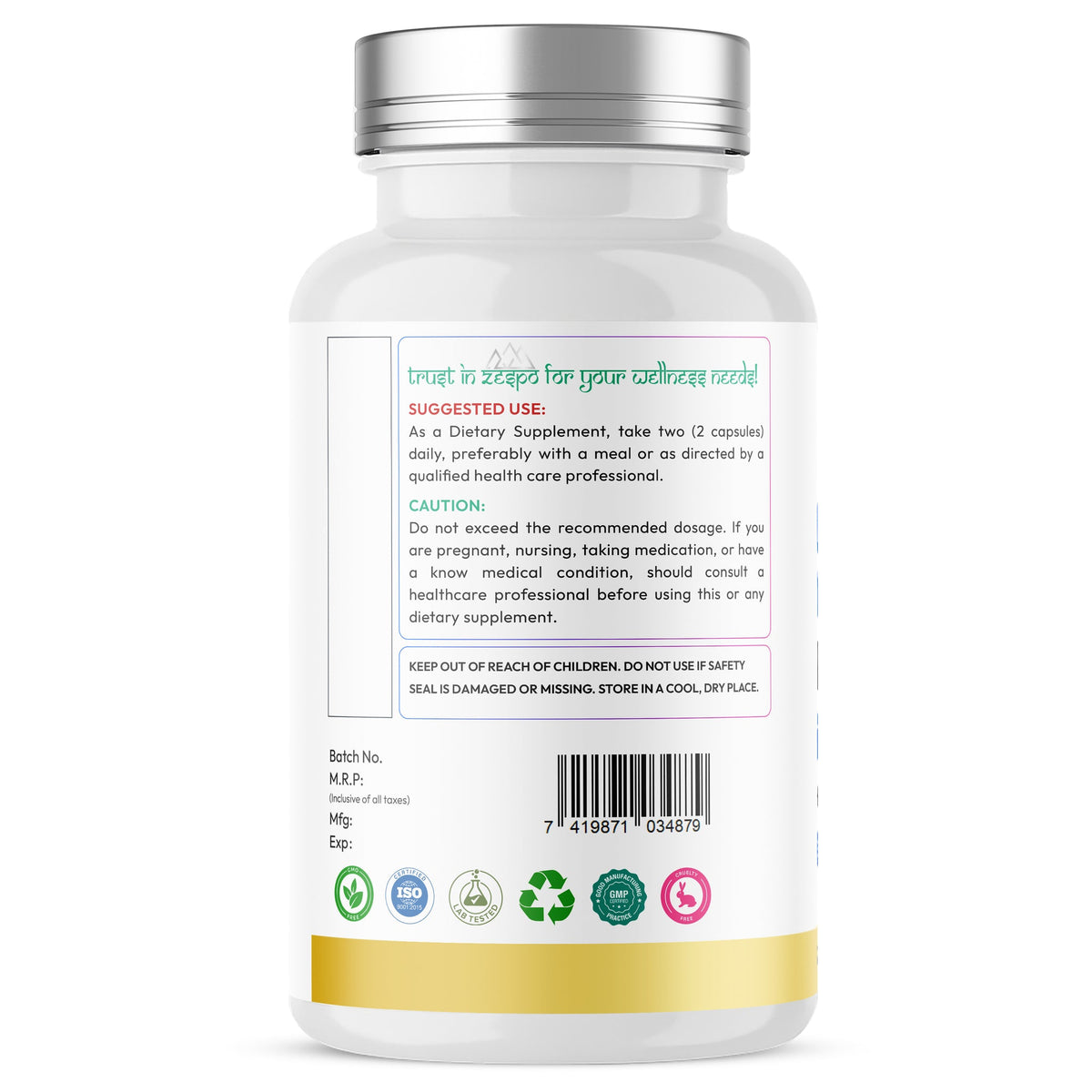 Zespo Multi Collagen Peptides Type I, II, III, V & X 1,200  Supports Skin, Hair, Nails, Joints & Bone Health – 120 Capsules