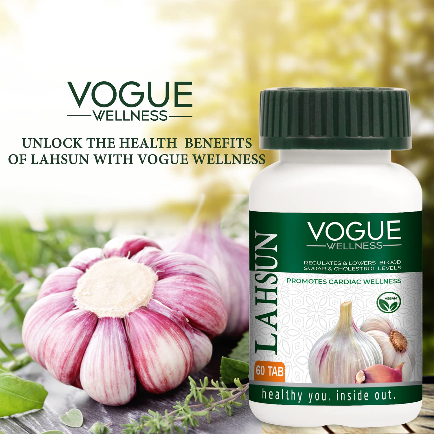 Vogue Wellness Lahsun Tablets | Garlic (Allium Sativum) Extract | Ayurvedic Herbal Supplement for Heart Wellness, Immunity Support, Antioxidant Protection & Daily Vitality | 60 Vegetarian Tablets