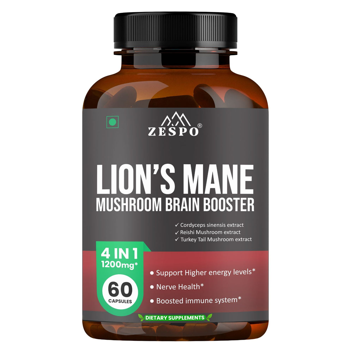 Zespo Lion's Mane Mushroom 1,200 mg – 60 Vegan Capsules