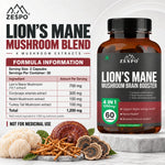 Zespo Lion's Mane 4-in-1 Mushroom Complex 1,200 mg | Lion's Mane, Cordyceps, Reishi & Turkey Tail | Focus, Memory & Energy Support | 60 Vegan Capsules