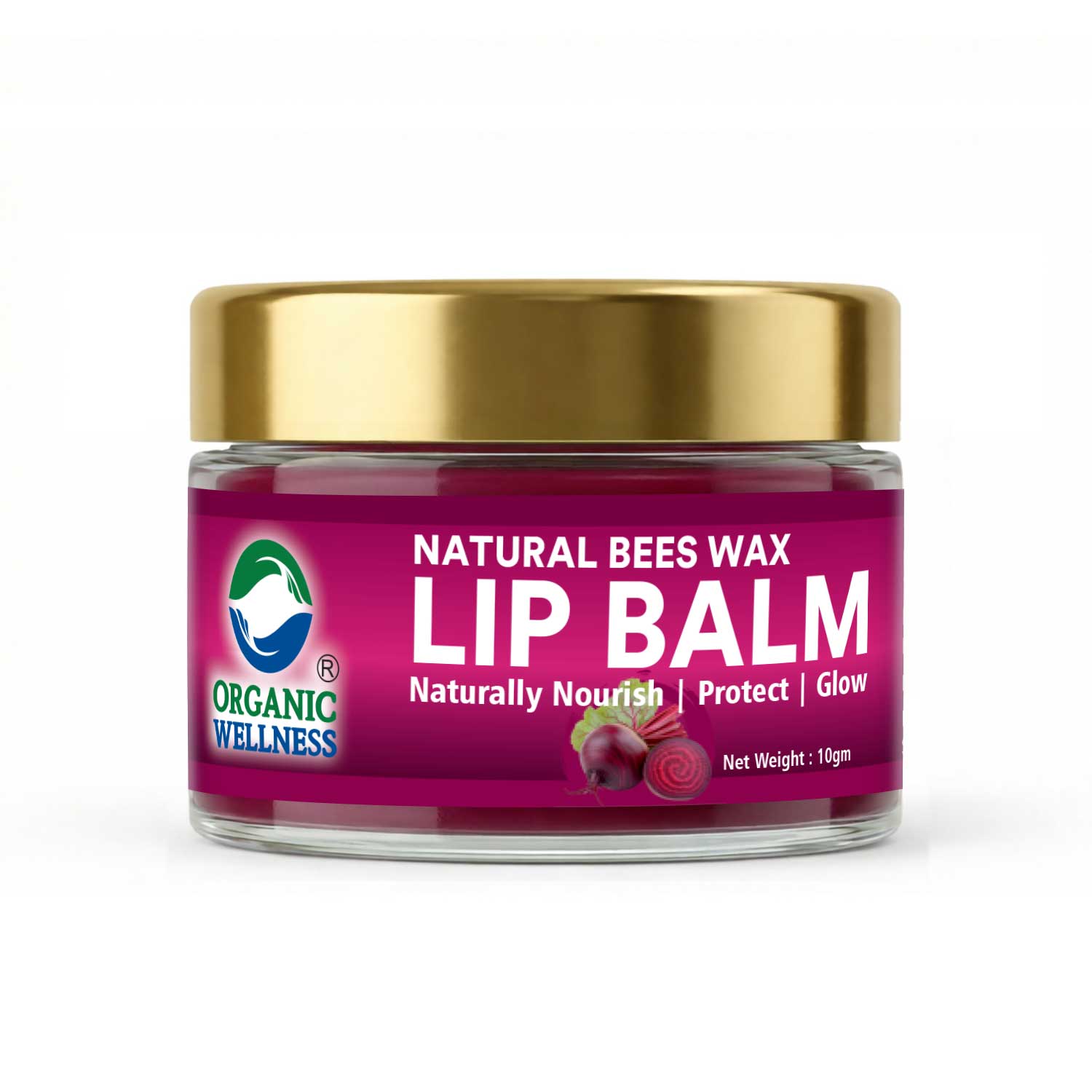 Organic Wellness Natural Beeswax Lip Balm with Beetroot | Almond Oil &amp; Shea Butter | Moisturizes &amp; Protects Dry Lips | Natural Pink Tint &amp; Soft Glow | Paraben Free | 10 g