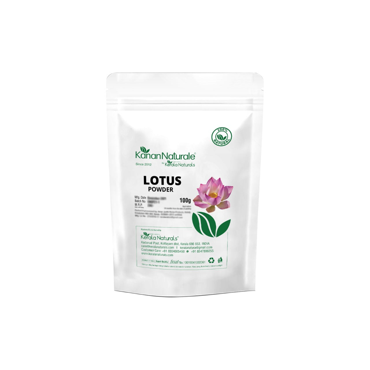 Kerala Naturals 100% Pure Lotus Powder - 100gm