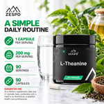 Zespo L-Theanine 200 mg | Green Tea Amino Acid | Calm Focus, Relaxation & Mental Clarity Support | 90 Vegan Capsules