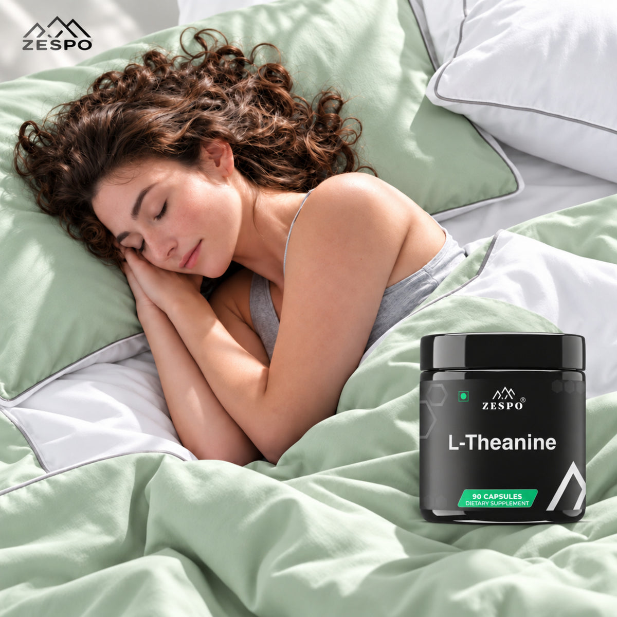 Zespo L-Theanine 200 mg | Green Tea Amino Acid | Calm Focus, Relaxation & Mental Clarity Support | 90 Vegan Capsules