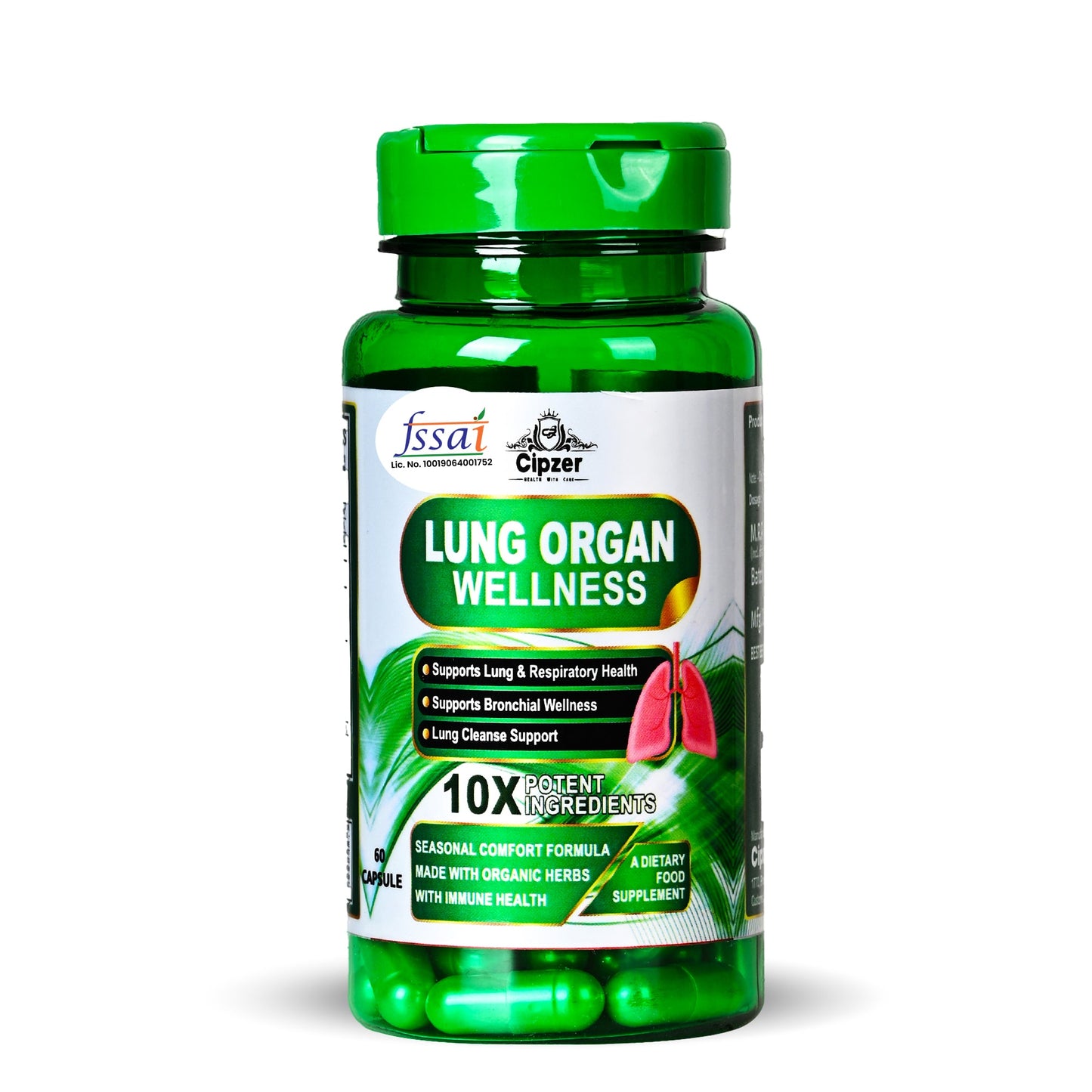 Cipzer Lung Organ Wellness 60 Capsules | Herbal Support for Smokers’ Lungs, Breathing & Detox Health