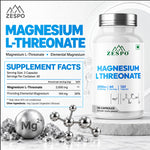 Zespo Magnesium L-Threonate – Providing 144 mg Elemental Magnesium – Supports Brain Health, Memory, Focus, Calm Mood 120 Capsules