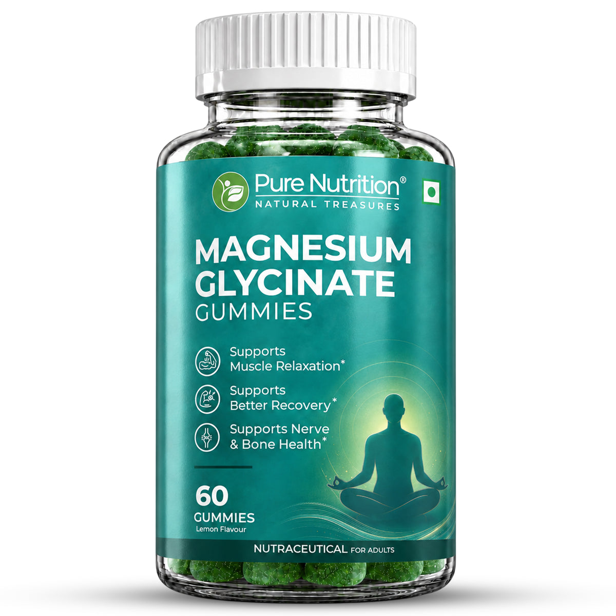Pure Nutrition Magnesium Glycinate Gummies 60 Gummies for muscle relaxation, recovery, nerve and bone health