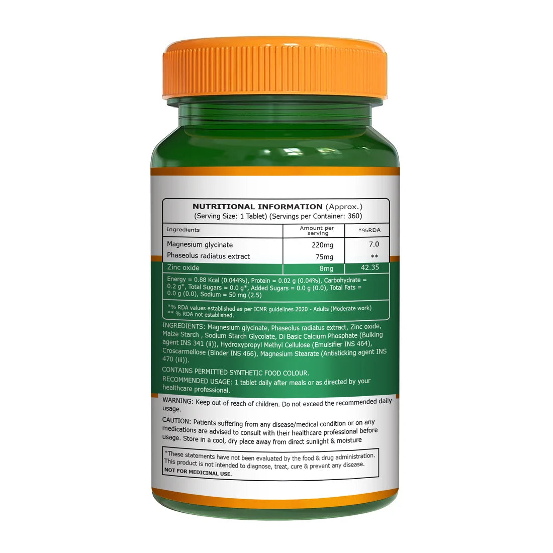 Magnesium Glycinate with Zinc | 350 mg Blend | Magnesium Glycinate, Zinc & Phaseolus Radiatus Extract | Daily Muscle, Bone & Nerve Support