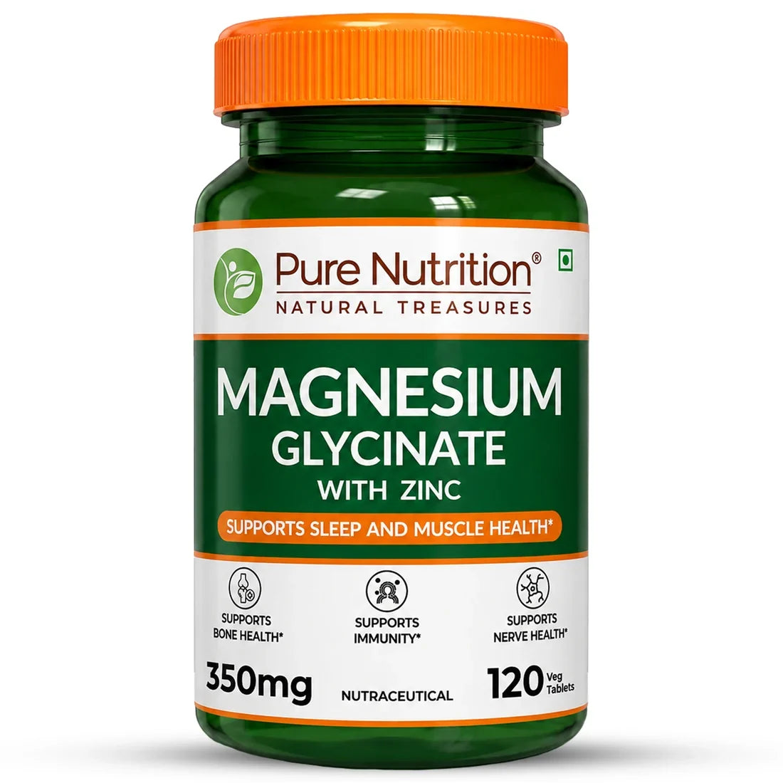 Pure Nutrition Magnesium Glycinate with zinc Tablets -  120 Tablets (Pack of 1) - 350mg