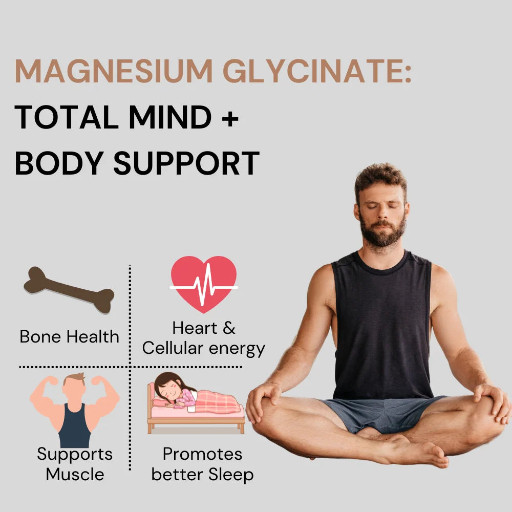 Magnesium Glycinate with Zinc | 350 mg Blend | Magnesium Glycinate, Zinc & Phaseolus Radiatus Extract | Daily Muscle, Bone & Nerve Support