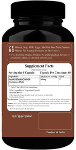 Dr. JPG Organic Manjistha Capsules For Hair & Skin Care 500mg 60 Veg. Capsules/INDIA ORGANIC Certified (Pack Of 1)