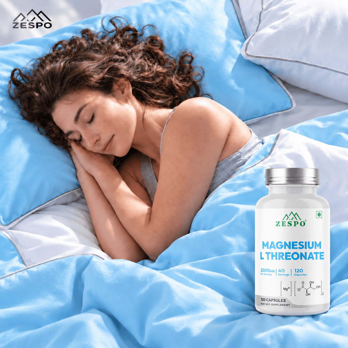 Zespo Magnesium L-Threonate – Providing 144 mg Elemental Magnesium – Supports Brain Health, Memory, Focus, Calm Mood 120 Capsules