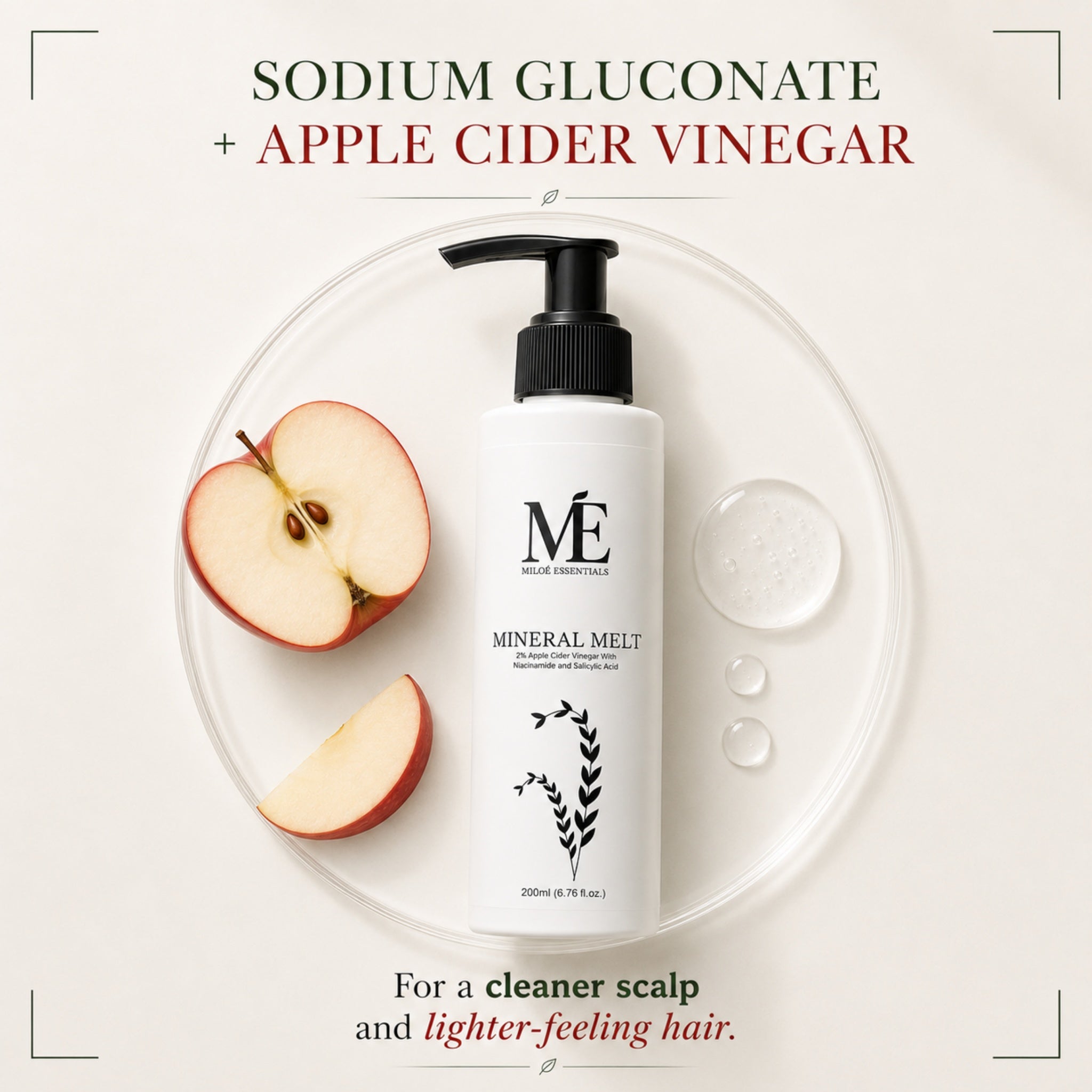 Miloé Mineral Melt Hard Water Shampoo 200ml | Clarifying Shampoo with 2% Apple Cider Vinegar, Niacinamide & Salicylic Acid | Scalp Detox for Mineral Buildup Removal, Deep Cleansing, Hydration & Shine | All Hair Types
