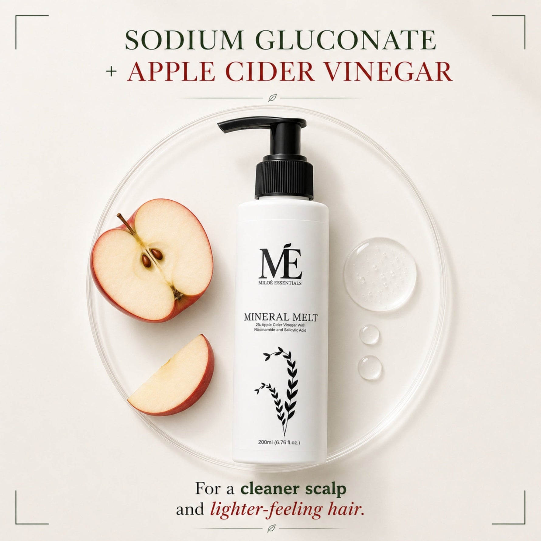 Miloé Mineral Melt Hard Water Shampoo 200ml | Clarifying Shampoo with 2% Apple Cider Vinegar, Niacinamide & Salicylic Acid | Scalp Detox for Mineral Buildup Removal, Deep Cleansing, Hydration & Shine | All Hair Types