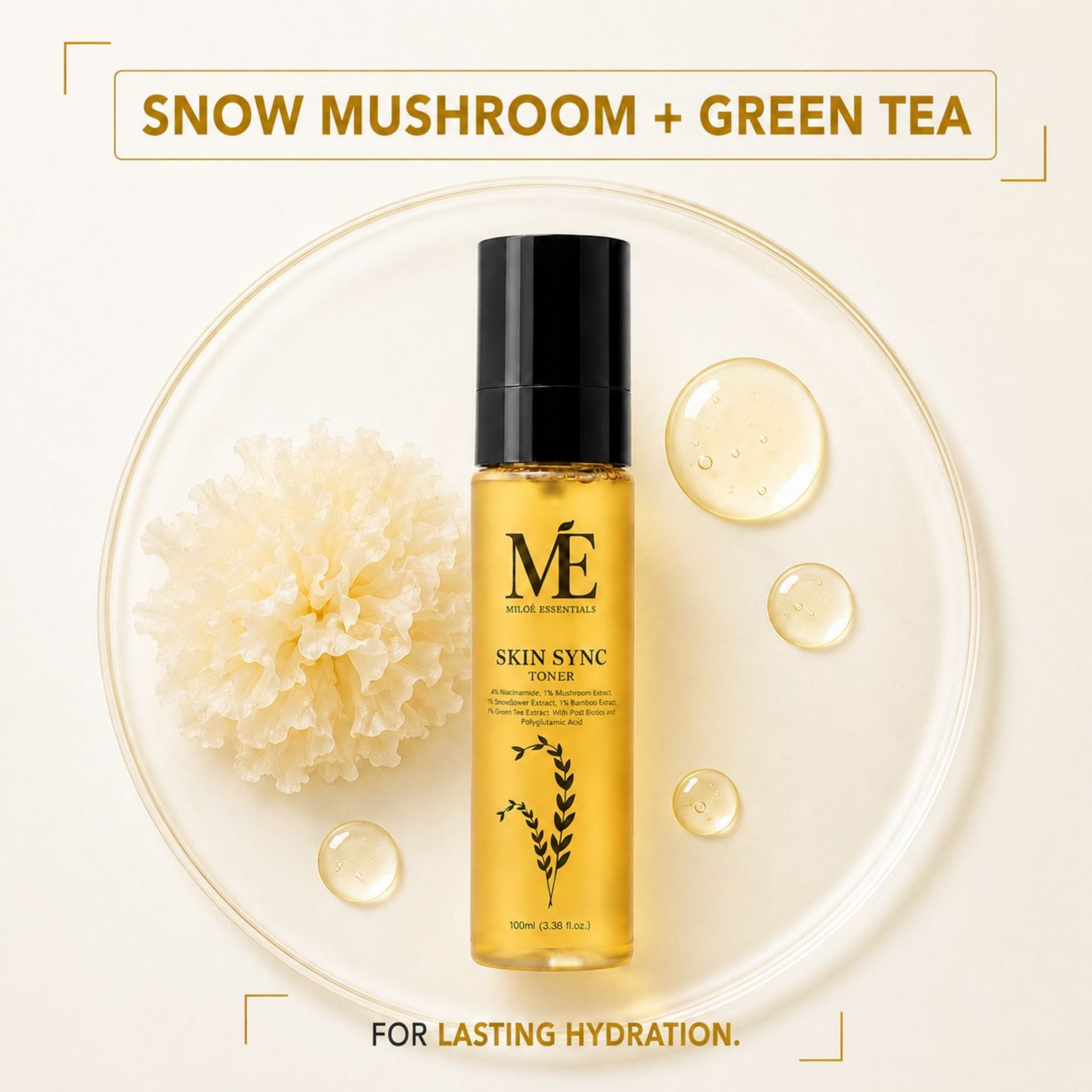 Miloé Skin Sync Facial Toner 100ml | 4% Niacinamide, Snow Mushroom & Green Tea Extract | Hydrating, Pore-Refining & Calming Toner Mist | Lactosporin Microbiome Support & Polyglutamic Moisture Boost