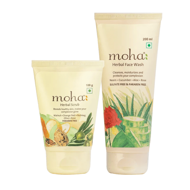 Moha Exfoliate & Glow Kit - Herbal Face Scrub & Face Wash Skincare Combo Set - 100ml