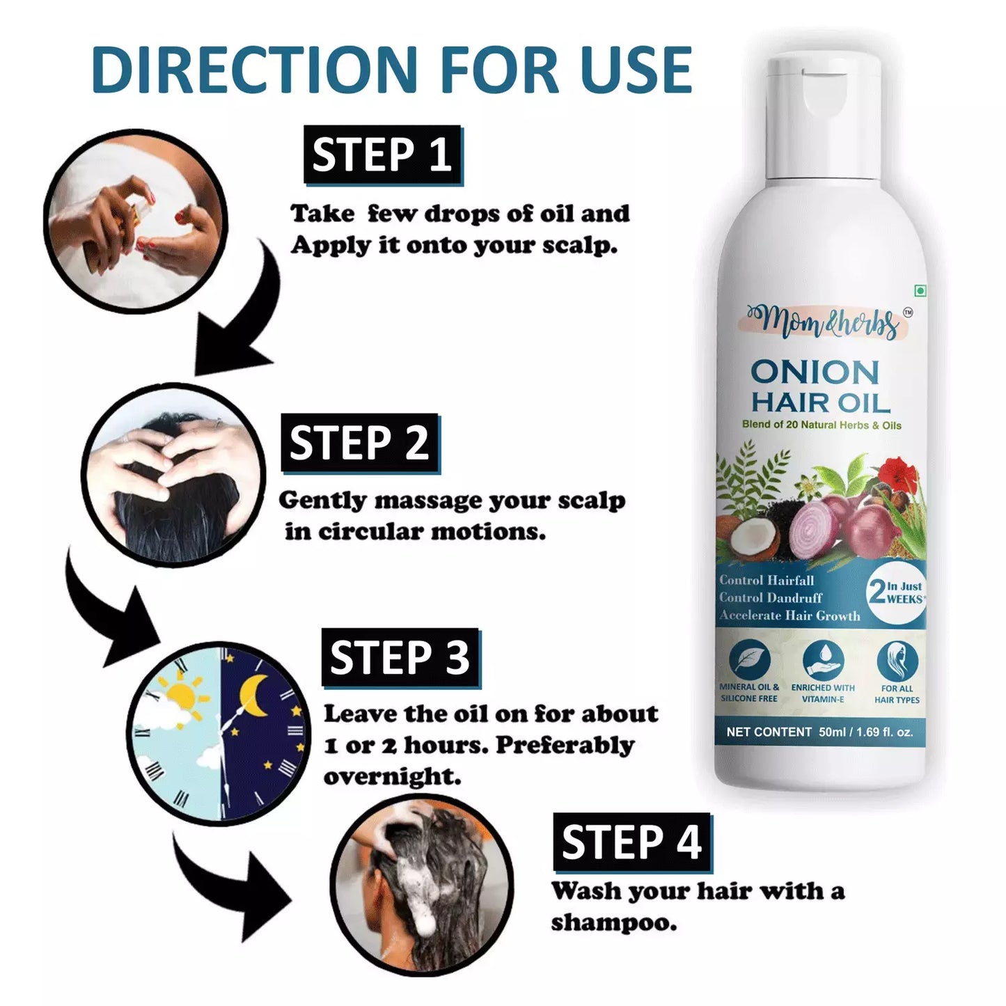 Mom&Herbs Onion Oil With 20 Natural Oil Blend For Hair Fall Control - 50ml