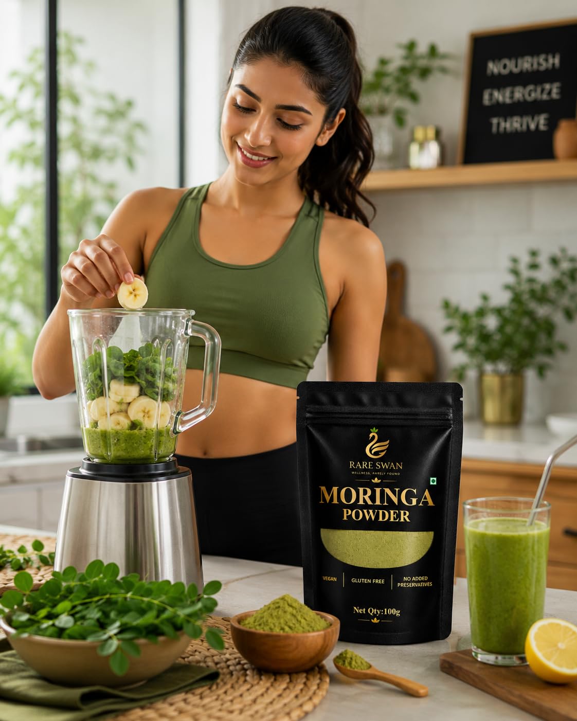 Rare Swan Moringa Leaf Powder 100g | Moringa Oleifera | Drumstick Leaf Powder | Natural Plant-Based Superfood | Fine & Easy to Mix | Resealable Pouch