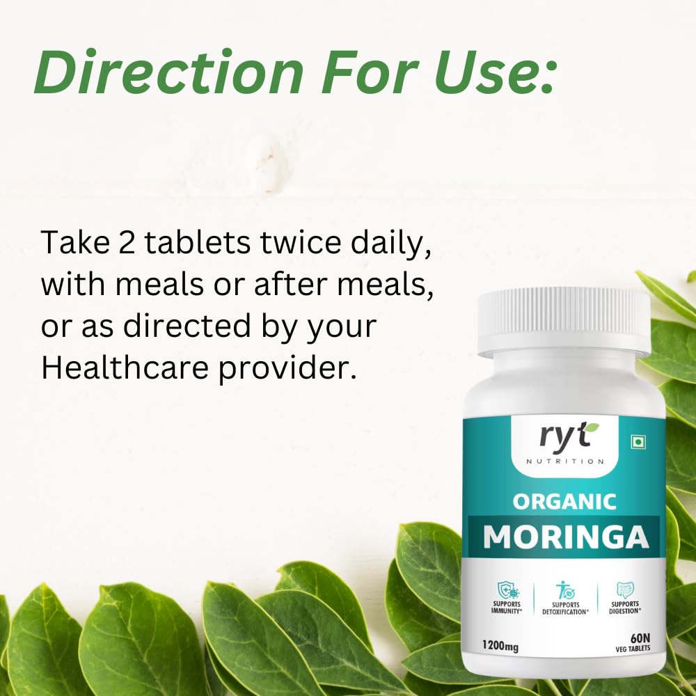 Ryt Nutrition Organic Moringa (1200mg) - 60 Veg Tablets |Drumstick Leaf Extract | 100% Organic |Supports Healthy Digestion & Appetite, Boost immunity & Supports Detoxification