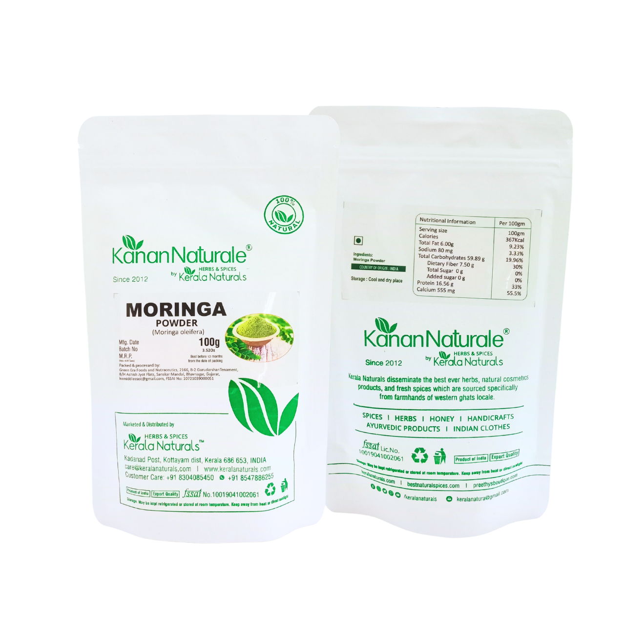 Kerala Naturals Moringa Leaves Powder 100g - Pure Drumstick Leaves Weight Loss Superfood