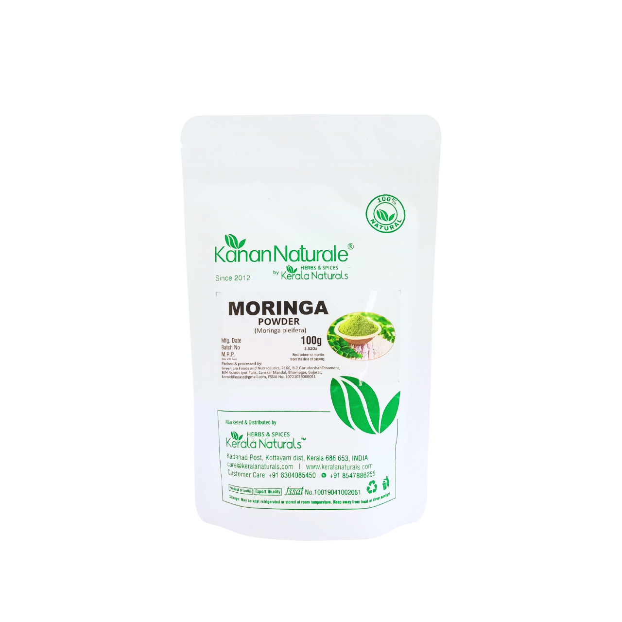 Kerala Naturals Moringa Leaves Powder 100g - Pure Drumstick Leaves Weight Loss Superfood