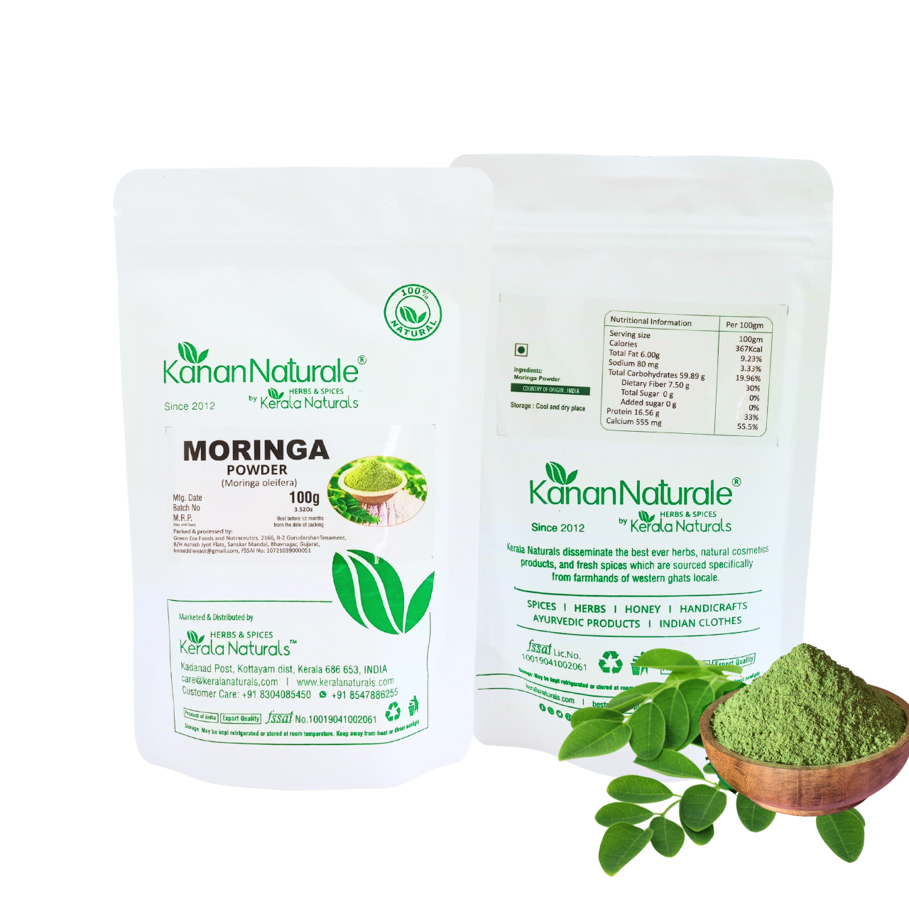 Kerala Naturals Moringa Leaves Powder 100g - Pure Drumstick Leaves Weight Loss Superfood