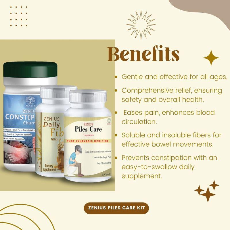 Zenius Piles Care Kit - Piles Capsules and Powder for Piles and Constipation Relief