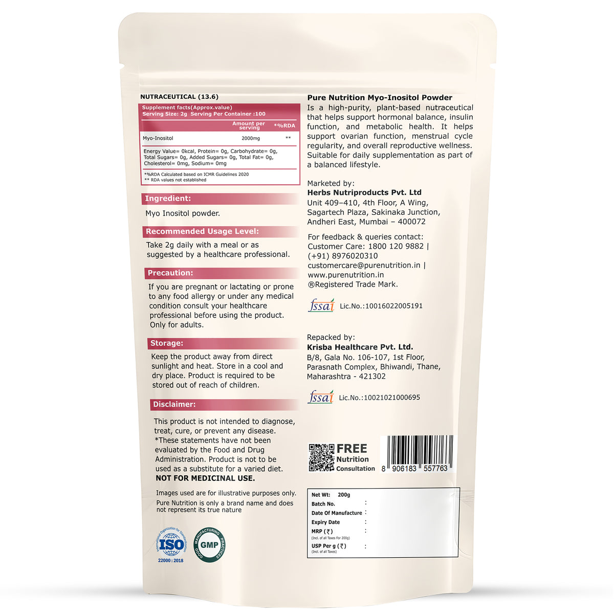 Pure Nutrition MYO- INOSITOL Powder 200 gm