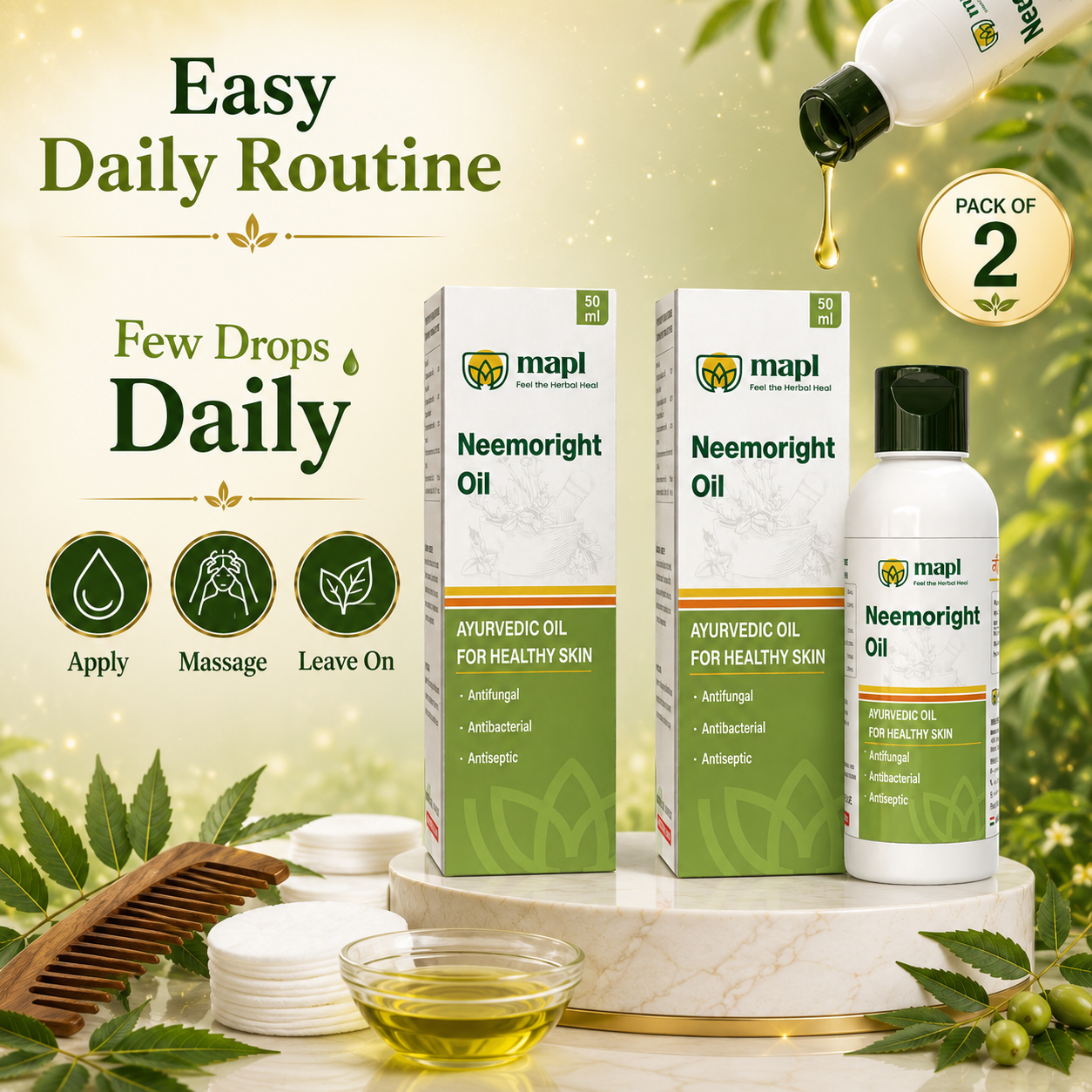 MAPL Neemoright Oil 50ml Pack of 2 | Cold Pressed Neem Oil | Hair, Skin & Scalp Care