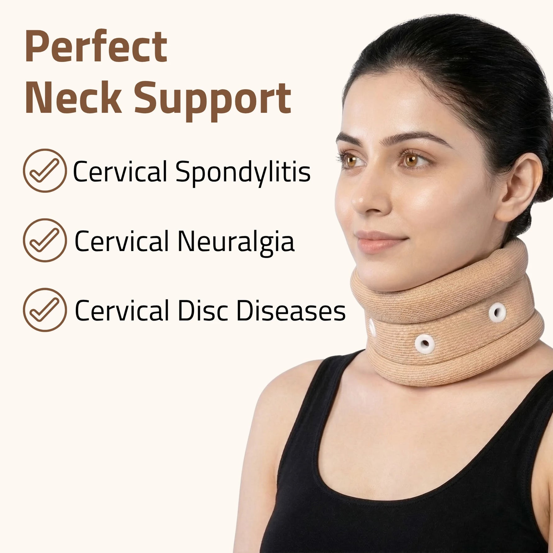 Novalife Eyelets Cervical Collar Neck Support for Pain Relief & Stability, Men & Women Neck Support (Beige)