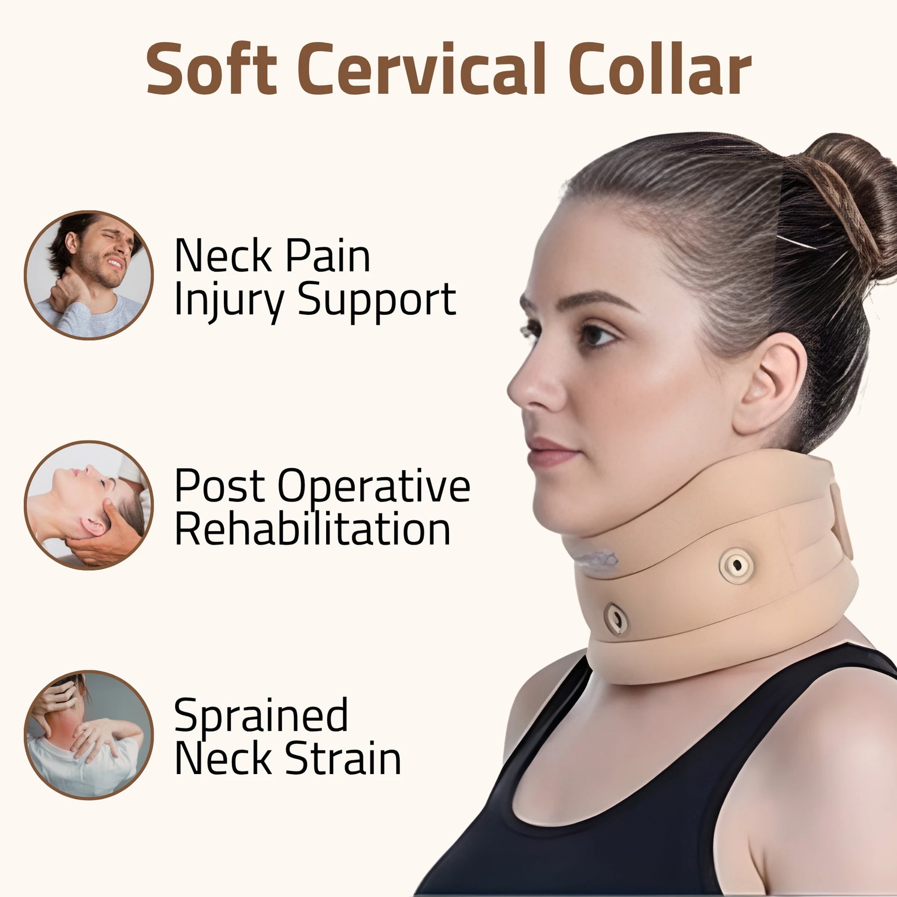 Novalife Eyelets Cervical Collar Neck Support for Pain Relief & Stability, Men & Women Neck Support (Beige)