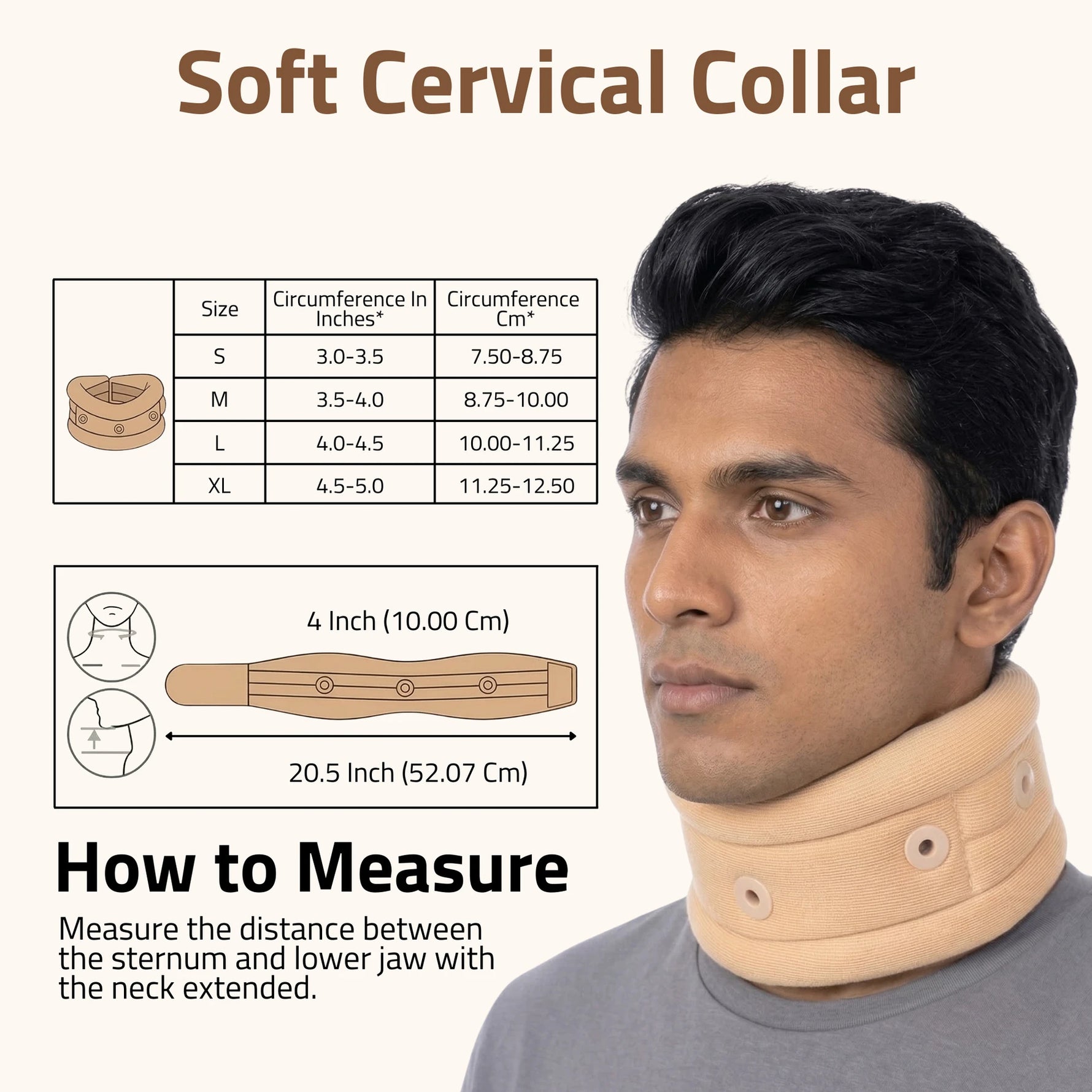 Novalife Eyelets Cervical Collar Neck Support for Pain Relief & Stability, Men & Women Neck Support (Beige)