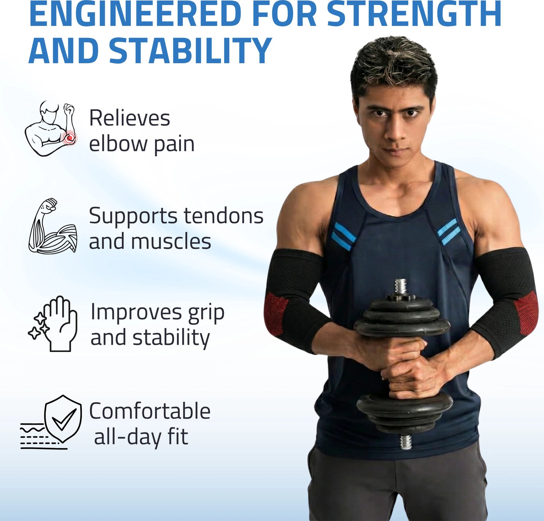 Novalife Premium Elbow Support Brace | Compression Sleeve for Tennis Elbow (Pack of 2) Elbow Support (Black, Red)