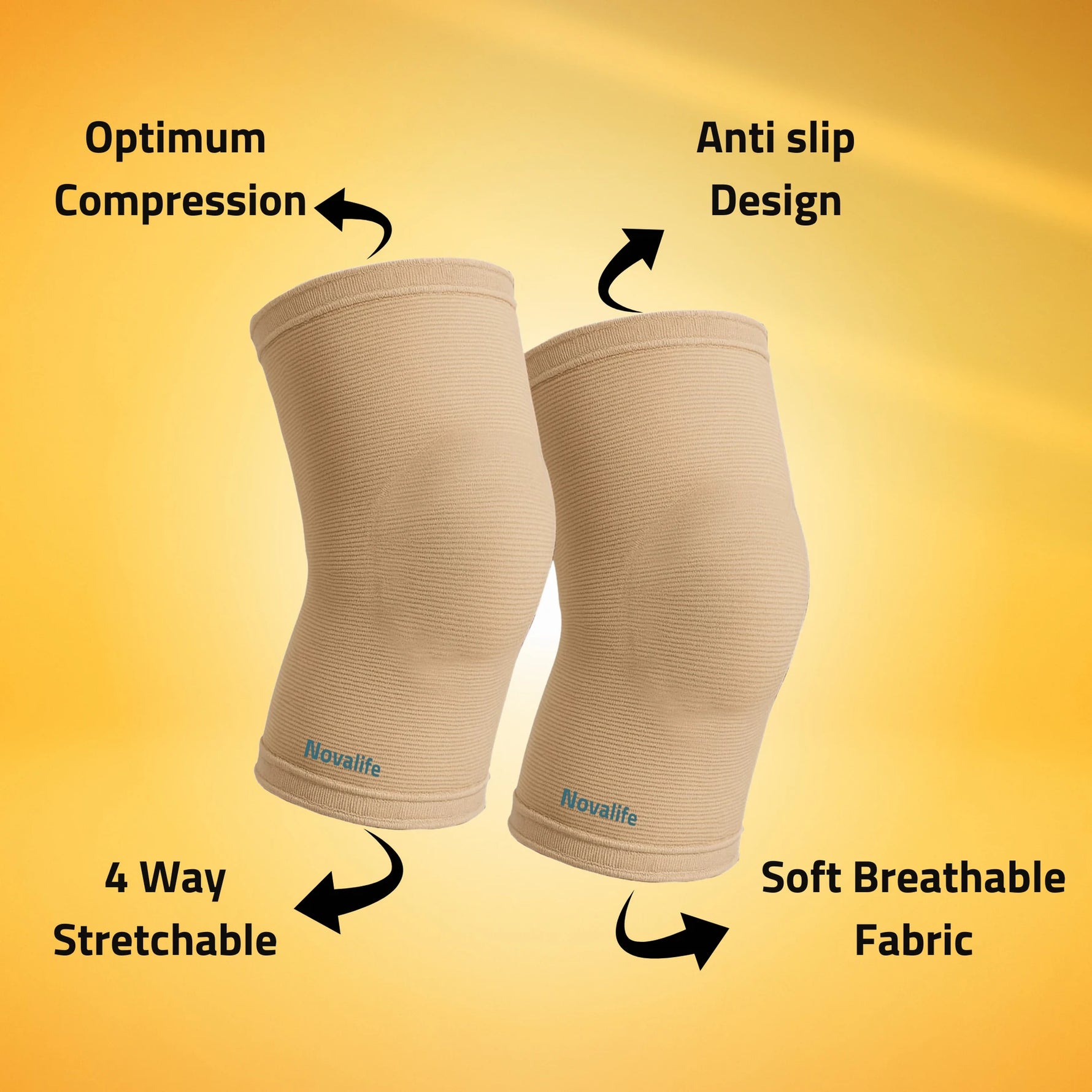 Novalife Premium Knee Cap for Men & Women Knee Support for Pain Relief Knee Support (Beige)