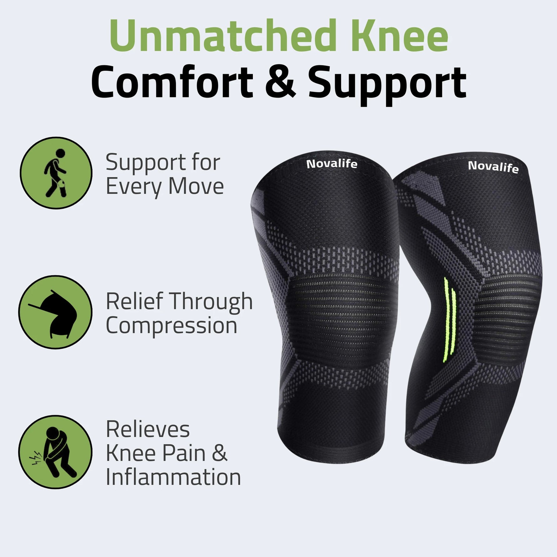 Novalife Sport Knee Cap for Pain Relief, Gym, Exercise, Running, Knee Support Men & Women Knee Support (Black, Green)