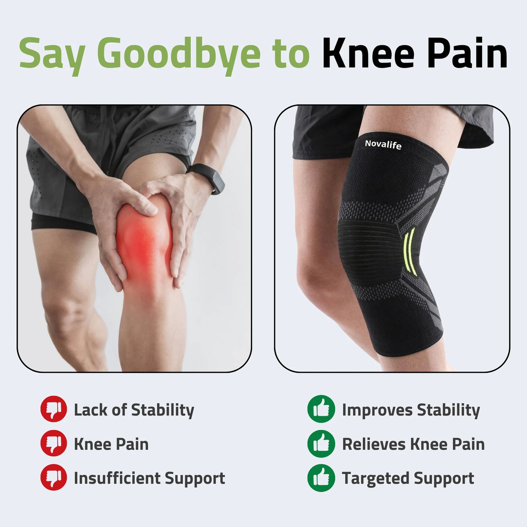 Novalife Sport Knee Cap for Pain Relief, Gym, Exercise, Running, Knee Support Men & Women Knee Support (Black, Green)