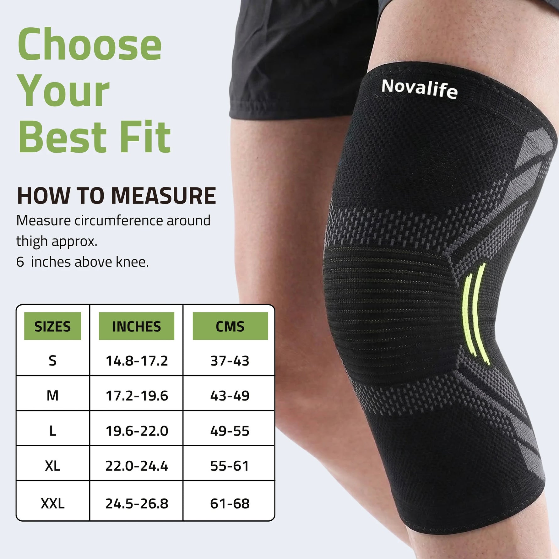 Novalife Sport Knee Cap for Pain Relief, Gym, Exercise, Running, Knee Support Men & Women Knee Support (Black, Green)