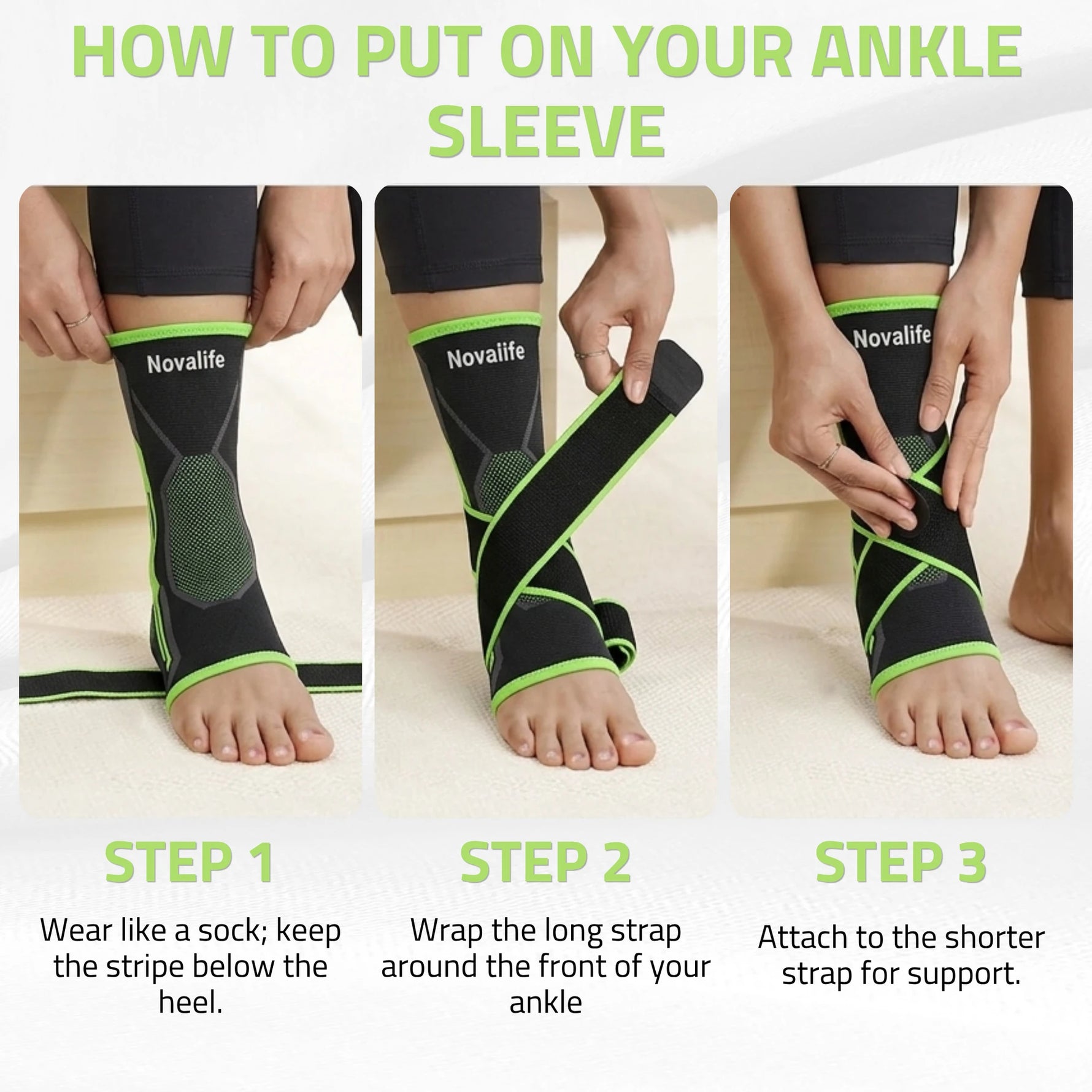 Novalife Sports Ankle Support | Breathable, Stretchable Ankle Sleeve Men Women Ankle Support (Black, Green)