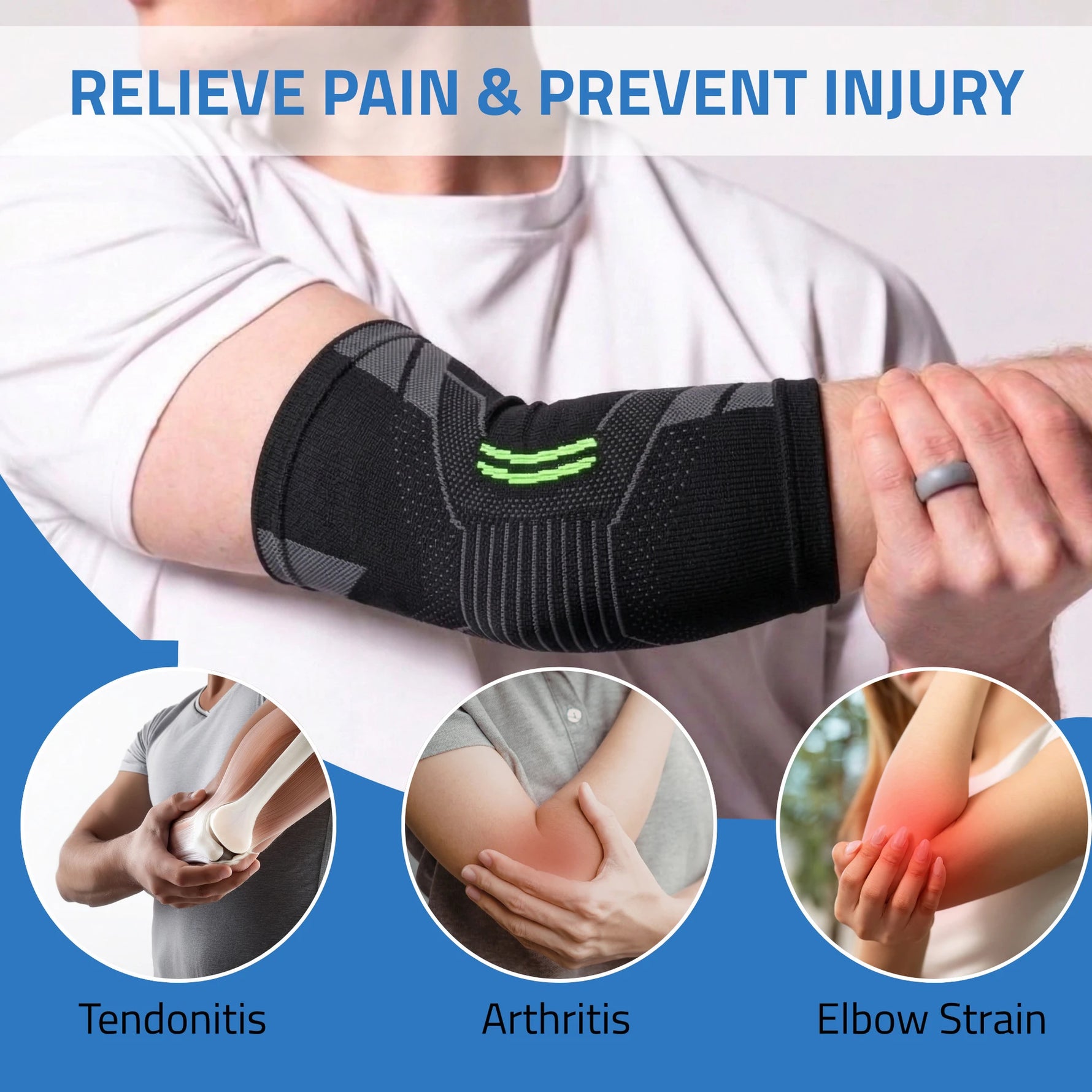 Novalife Sports Elbow Support Brace | Compression Sleeve for Tennis Elbow (Pack of 2) Elbow Support (Black, Green)
