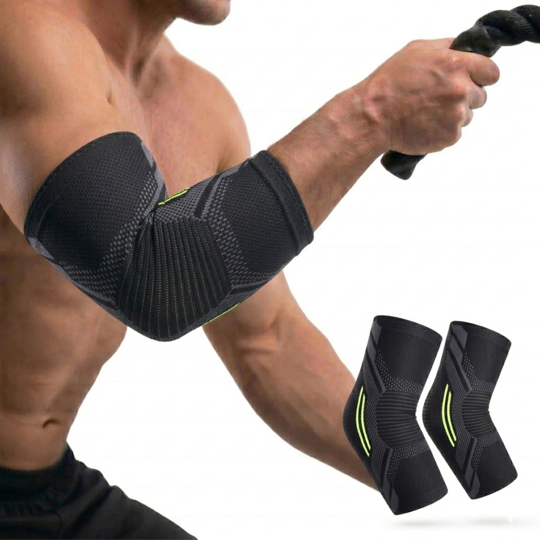 Novalife Sports Elbow Support Brace | Compression Sleeve for Tennis Elbow (Pack of 2) Elbow Support (Black, Green)
