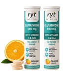 Ryt Nutrition Glutathione (600mg), 30 Effervescent Tablets (Orange Flavour), With Vitamin C & NAC | For Skin Health For Men & Women, Detoxification, And Immunity Booster