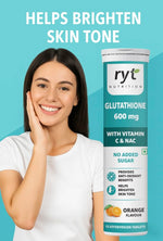 Ryt Nutrition Glutathione (600mg), 30 Effervescent Tablets (Orange Flavour), With Vitamin C & NAC | For Skin Health For Men & Women, Detoxification, And Immunity Booster