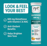 Ryt Nutrition Glutathione (600mg), 30 Effervescent Tablets (Orange Flavour), With Vitamin C & NAC | For Skin Health For Men & Women, Detoxification, And Immunity Booster