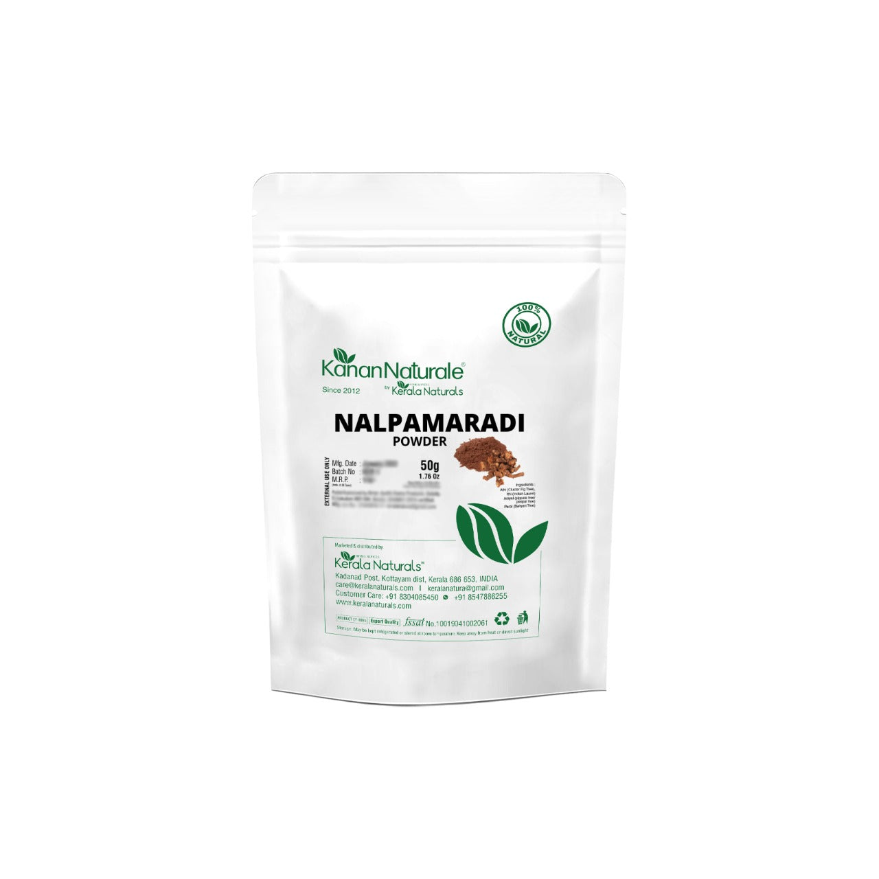 Kerala Naturals Nalpamaradi Powder 50g - Ayurvedic Skin Brightening Pack