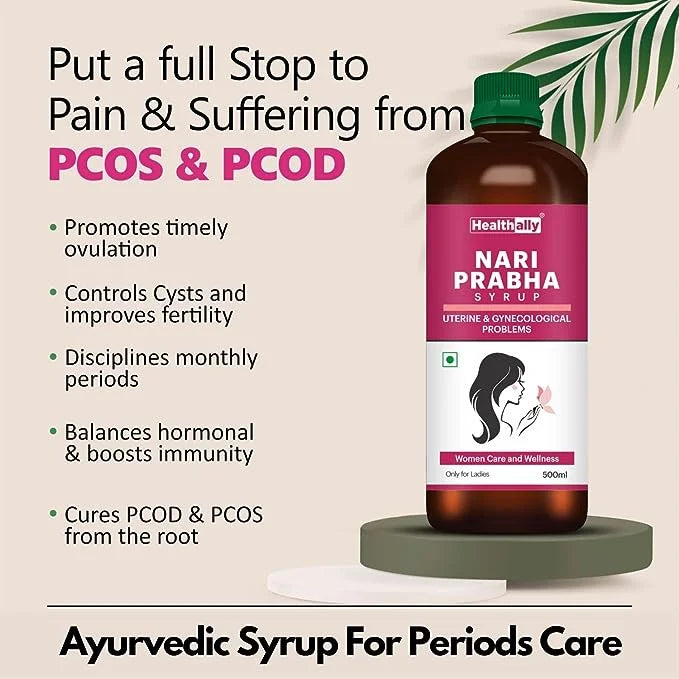 Healthally Nari Prabha Syrup for Periods | Ayurvedic Tonic for Irregular Periods, Body Cramps & White Discharge