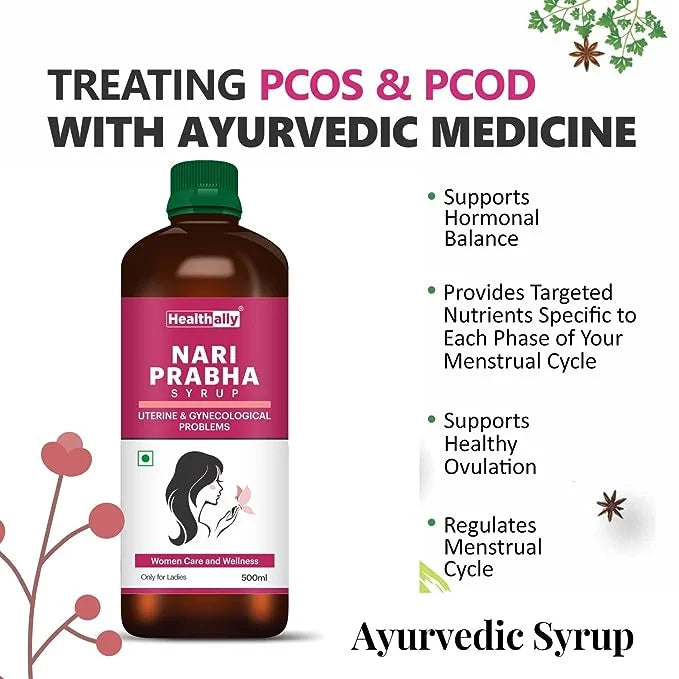 Healthally Nari Prabha Syrup for Periods | Ayurvedic Tonic for Irregular Periods, Body Cramps & White Discharge