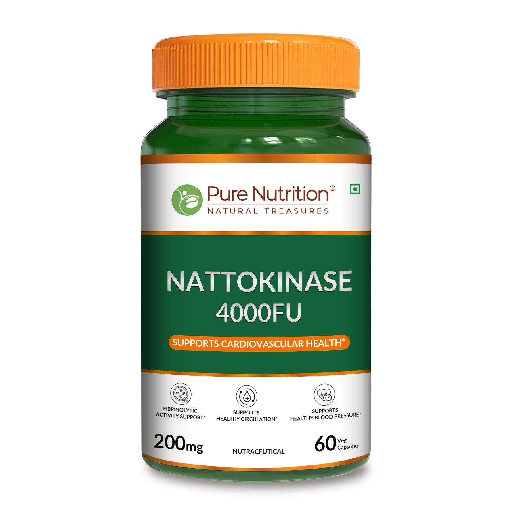Pure Nutrition Nattokinase 4000 FU 200mg 60 Veg Capsules | Fermented Soy Natto Extract Enzyme | Cardiovascular & Circulation Support Supplement | High Potency Fibrinolytic Formula