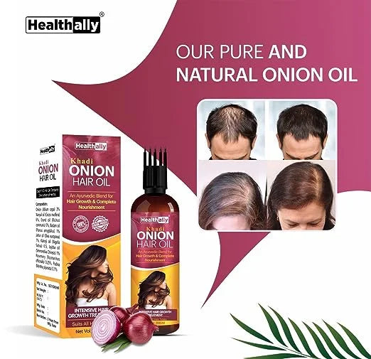 Healthally Khadi Onion Hair Oil | Red Onion Oil for Hair Growth and Strength