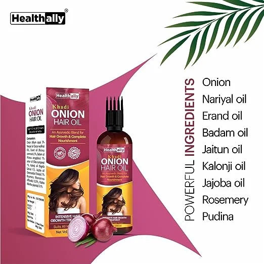 Healthally Khadi Onion Hair Oil | Red Onion Oil for Hair Growth and Strength