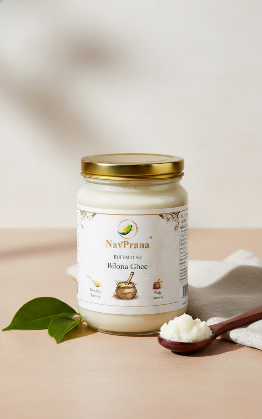 NavPrana Organics Buffalo A2 Bilona Ghee (500 ml)